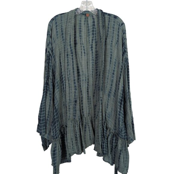 Free People FP One Sasha Tie Dye green Kimono M / L Boho Ruffle Hem Open Front - Picture 5 of 13